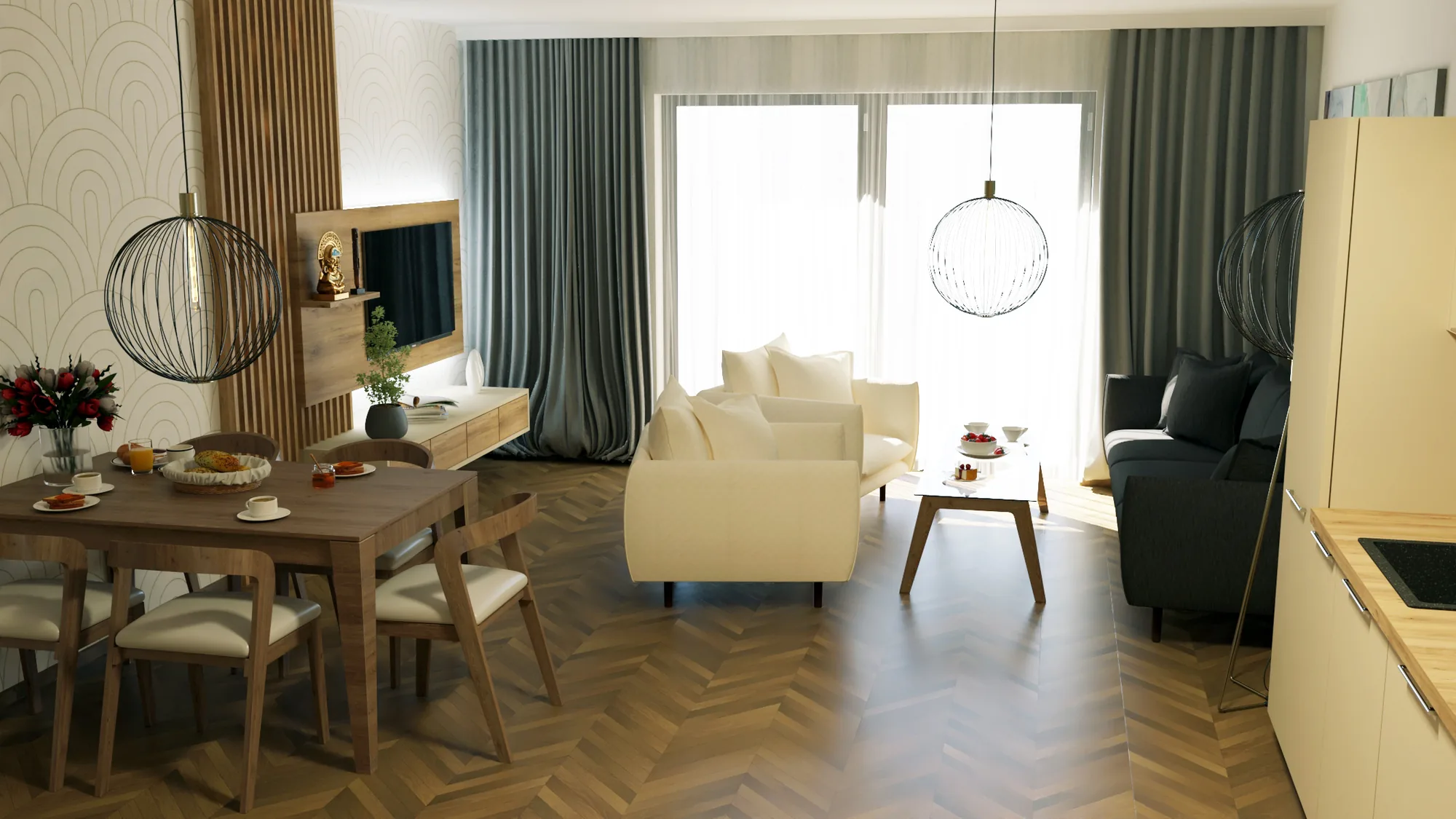 Vila dům Dolní Němčí – vizualizace obývacího pokoje